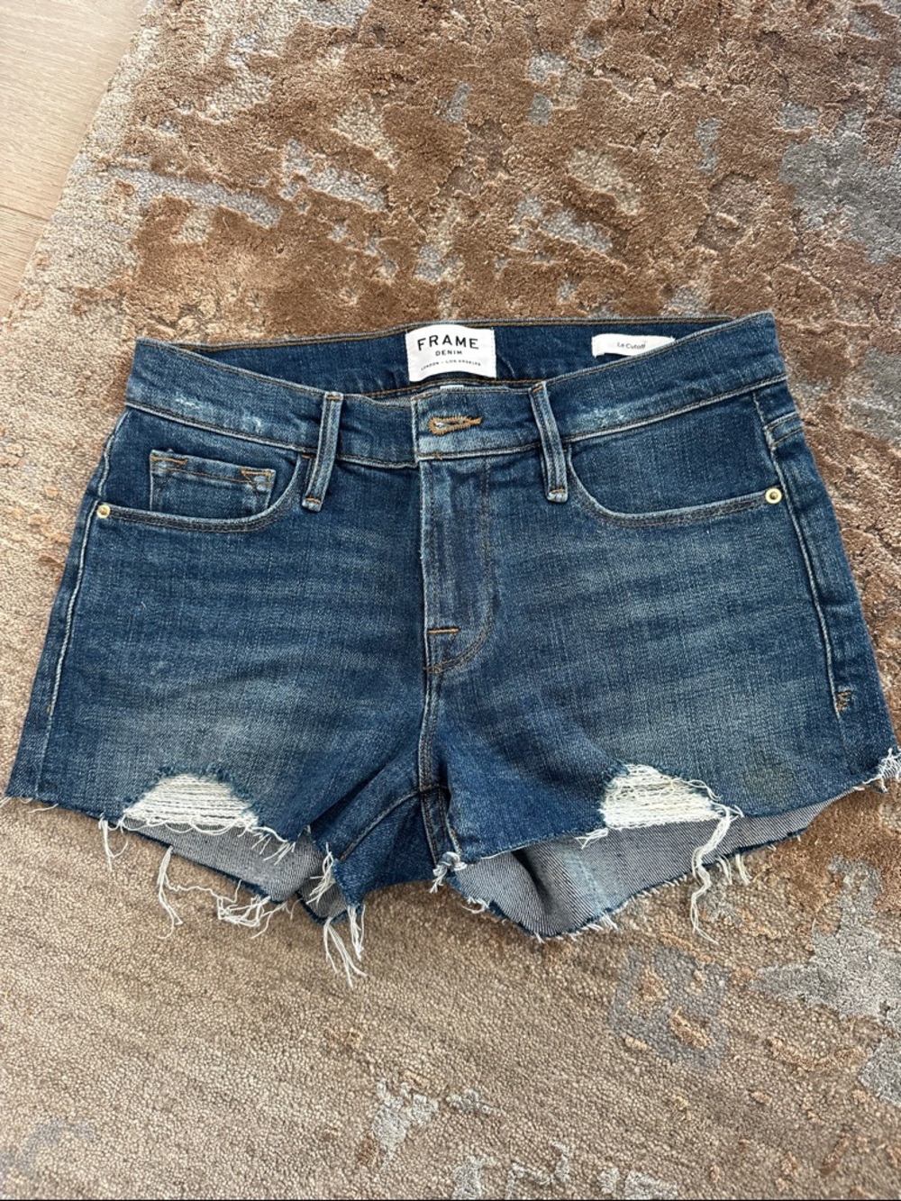 Frame Denim Distressed Dark Blue Cutoff Jean Shorts